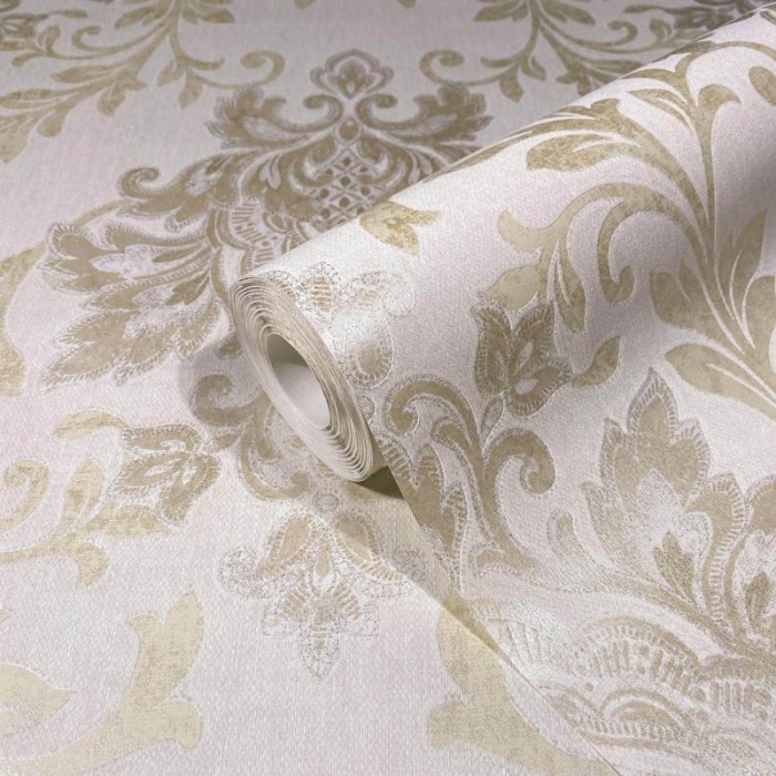 Marburg|Papel pintado estilo damasco beige y dorado|Damasco