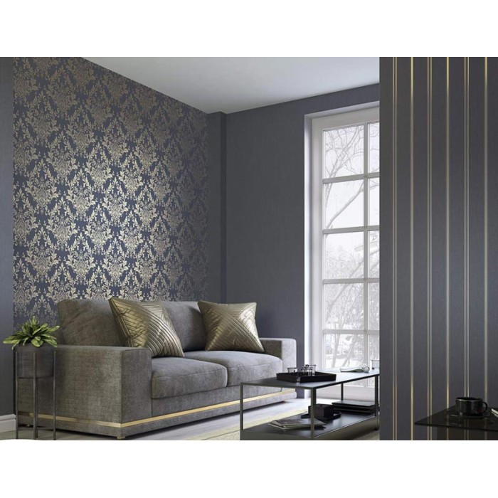 Marburg|Papel pintado damasco negro y dorado con ornamentos|Damasco