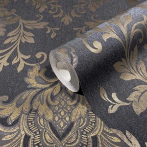 Eijffinger|Papier peint ethnique motifs en relief gris argent brillant|Damas 2