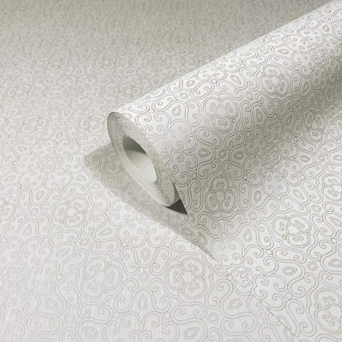 Marburg|Wallpaper arabesque ornamental filigree in silver gray|Minimalist