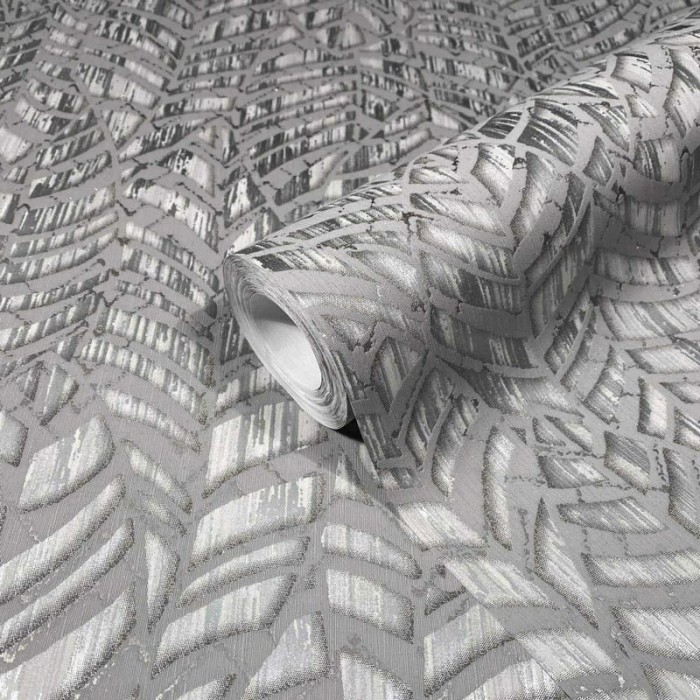 Marburg|Papier Peint à motif floral abstrait gris avec reliefs|Papier Peint