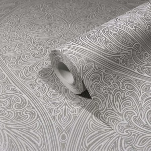 Versace|Papier peint Versace floral ornemental crème, or et noir|Damas