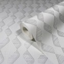 Marburg|Papel pintado geométrico y textura seda cruda blanco|Moderno