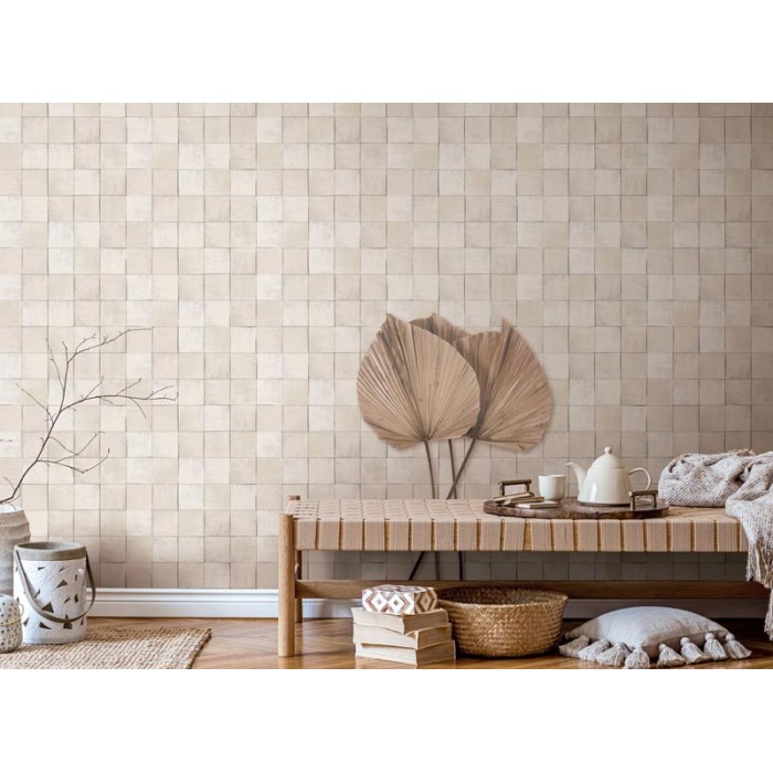 Marburg|Wallpaper imitation greige tile|Tile Imitation