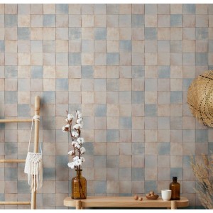 Rasch|Papel pintado azulejos portugués gris y verde|Imitacion Azulejos 2