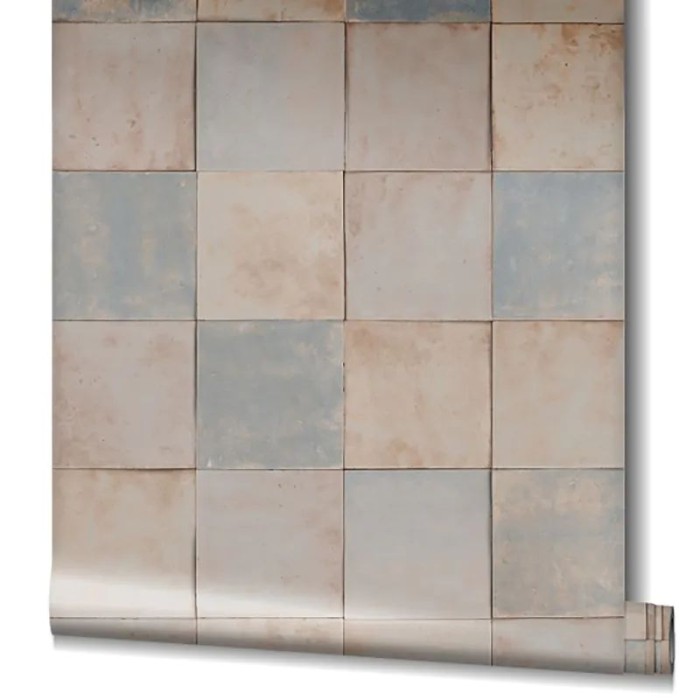 Marburg|Tapetenimitation in Blau und Beige Fliese|Fliesenimitat
