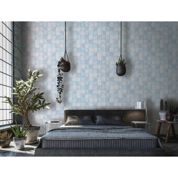 Marburg|Wallpaper imitation of blue and light gray tile|Tile Imitation
