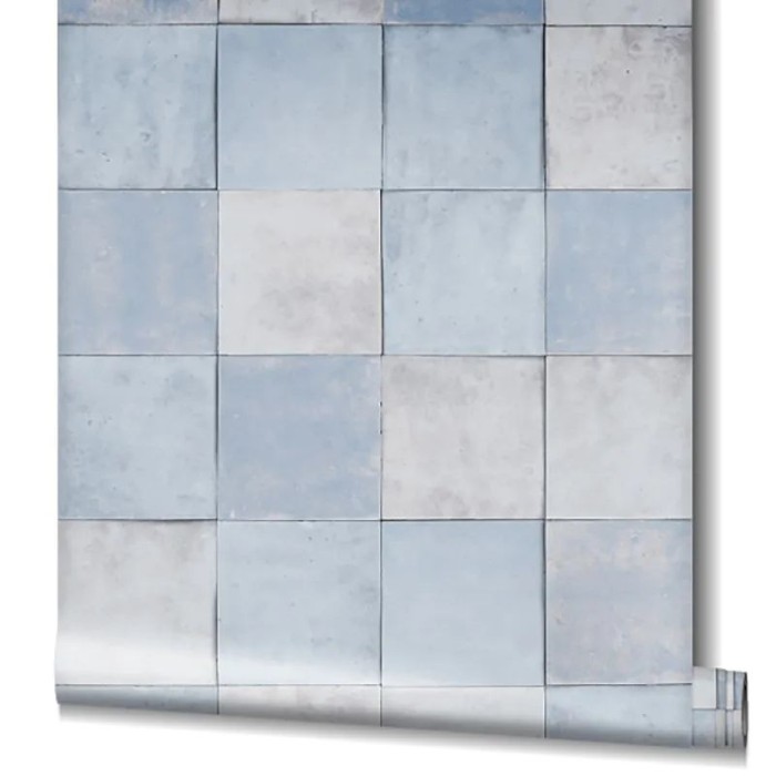 Marburg|Papier Peint imitation carrelage bleu et gris clair|Imitation Carreaux