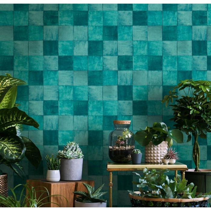 Marburg|Papel pintado imitación azulejo turquesa|Imitacion Azulejos
