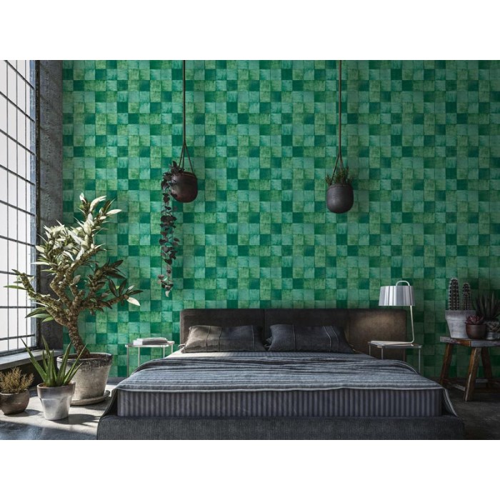 Marburg|Papel pintado imitación azulejo verde esmeralda|Imitacion Azulejos