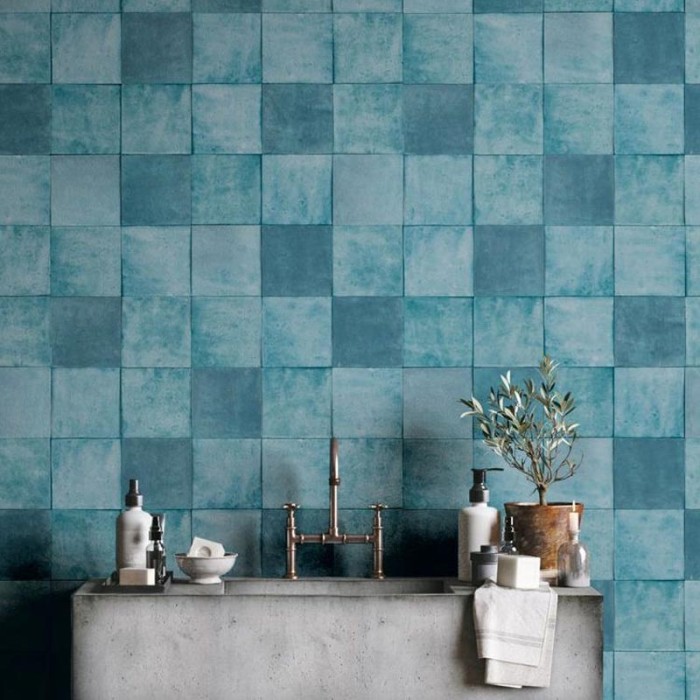 Marburg|Wallpaper imitation blue and turquoise tile|Tile Imitation