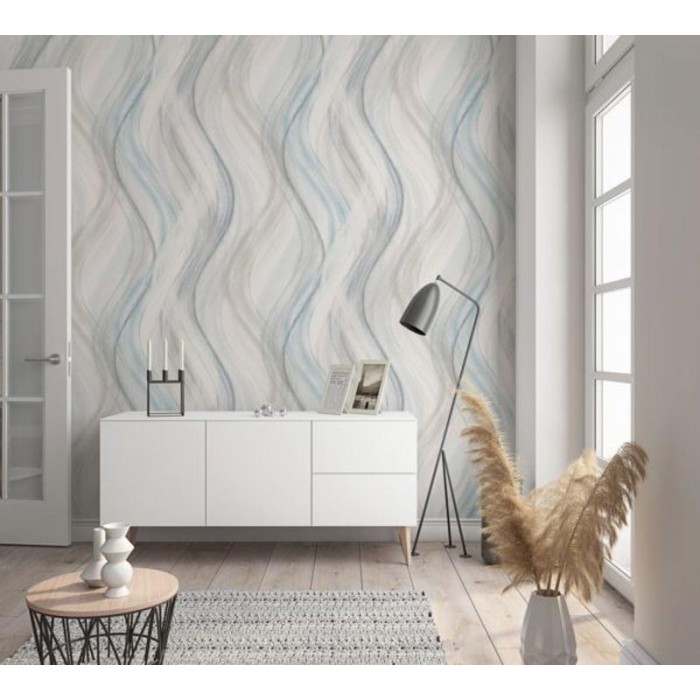 Marburg|Papel pintado ondas de acuarela azul y beige|Papel Pintado