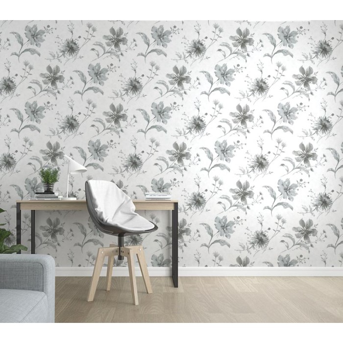 Marburg|Papel pintado floral blanco y negro efecto textil|Papel Pintado