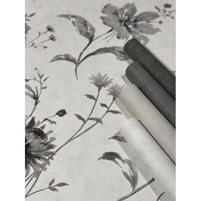 Marburg|Papel pintado floral blanco y negro efecto textil|Papel Pintado