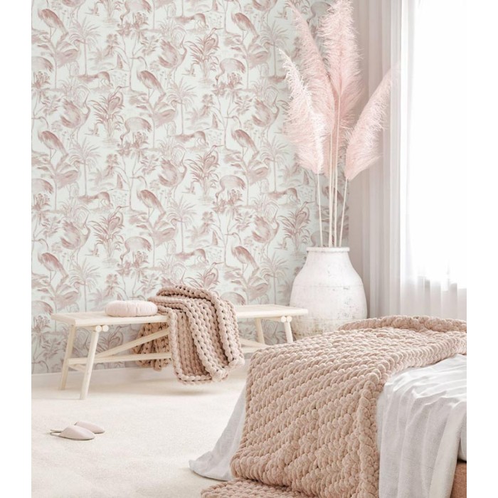 Marburg|Wallpaper tropical floral with pink herons|Tropical