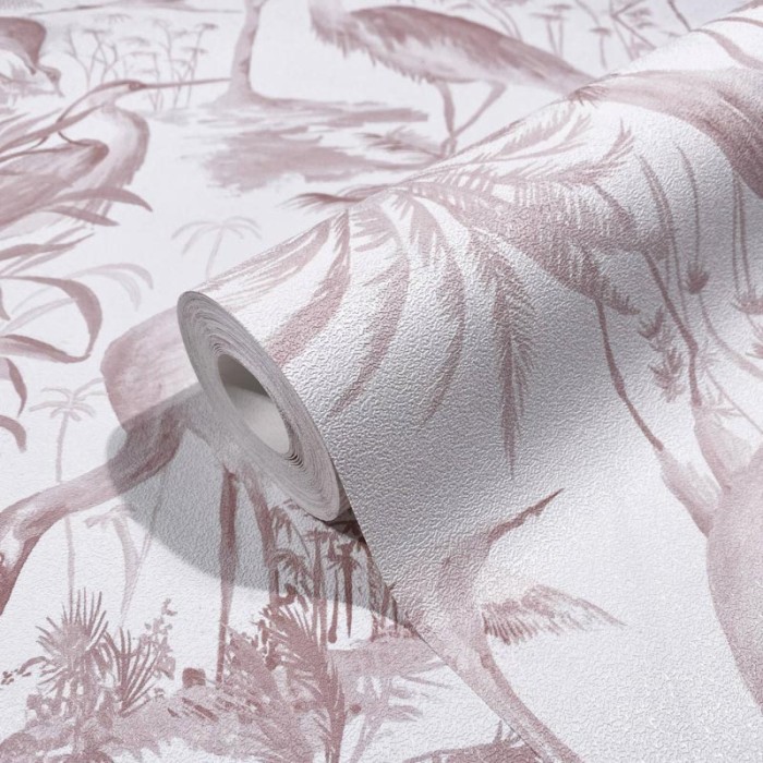 Marburg|Papel pintado floral tropical con garzas rosa|Tropical