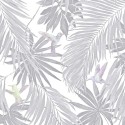 Marburg|Wallpaper exotic leaves and hummingbirds in gray and violet|Wallpaper