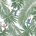 Marburg|Tapete mit exotischen Blättern und grünen Kolibris|Tropische