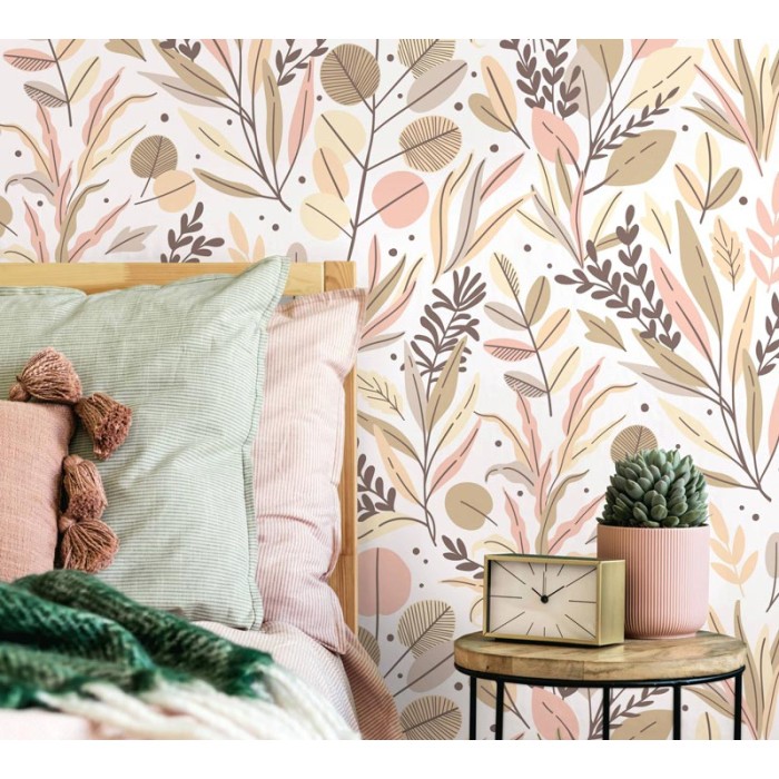 Marburg|Minimalistische beige und rosa Blumen-Tapete|Modern