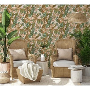 As Creation|Papier Peint perroquets et plantes tropicales avec fond beige|Tropical 2