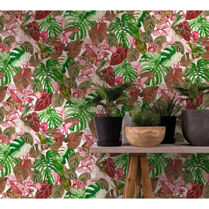 Marburg|Papier peint plantes exotiques vert rose|Tropical