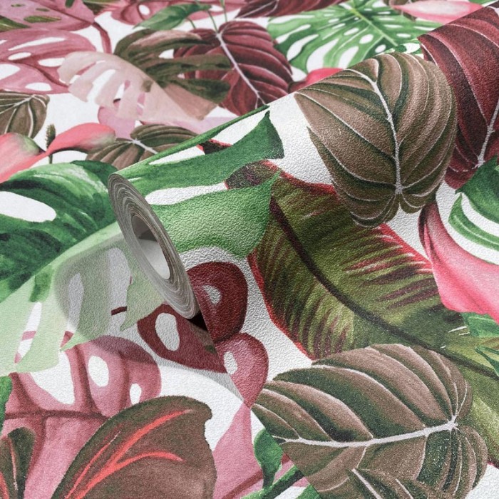 Marburg|Exotic plants wallpaper in green and pink|Tropical