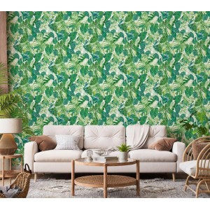 As Creation|Wallpaper parrots and tropical plants with beige background|Tropical 2