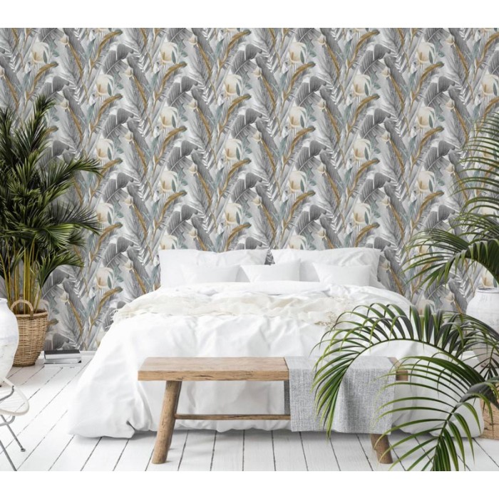 Marburg|Tropical Wallpaper with gray and ochre calla lilies or water lilies|Wallpaper