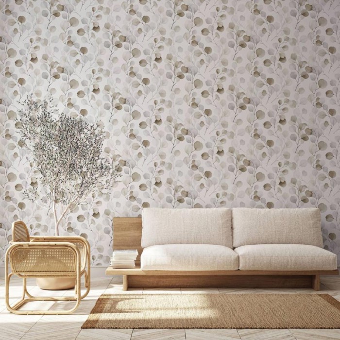 Marburg|Papier Peint floral feuilles aquarelle marron et gris|Scandinave