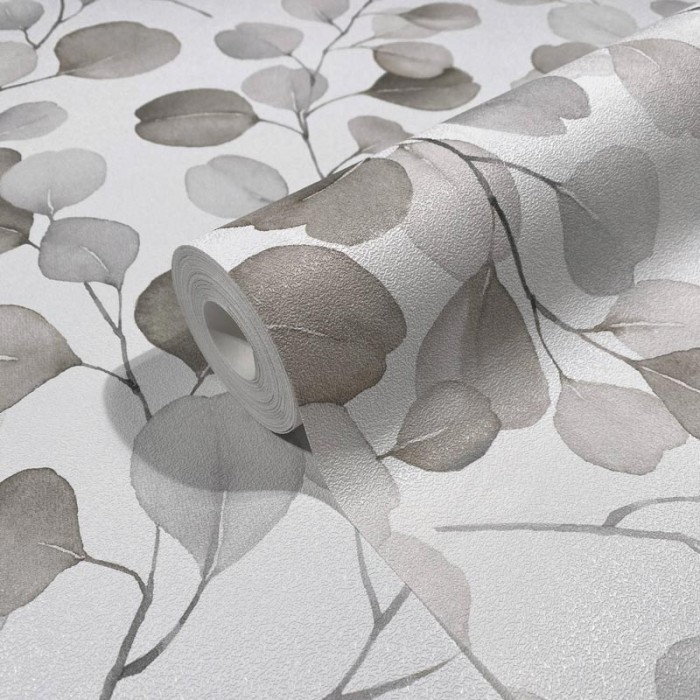Marburg|Papier Peint floral feuilles aquarelle marron et gris|Scandinave