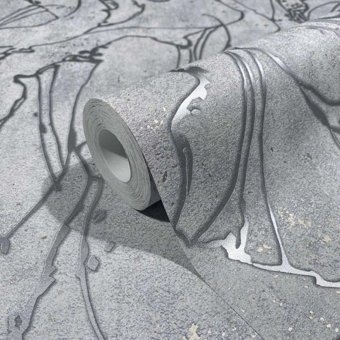 Marburg|Papel pintado abstracto contemporáneo hormigón gris y plata|Imitacion Hormigón