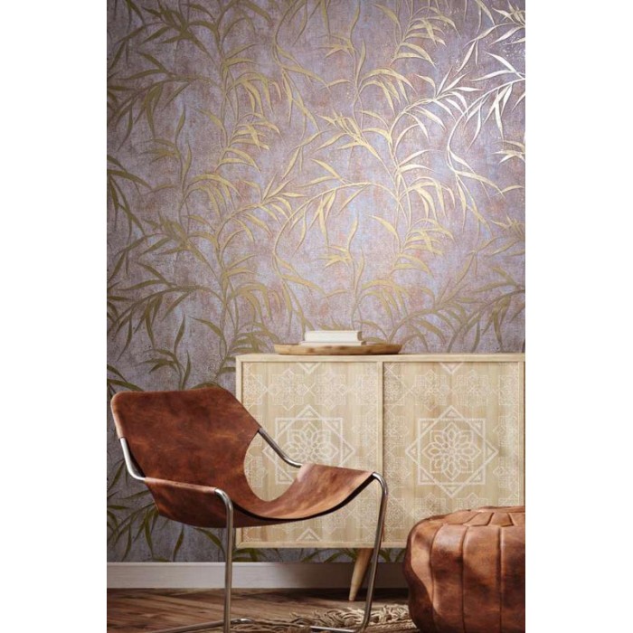 Marburg|Modern floral wallpaper in brown and metallic gold|Wallpaper