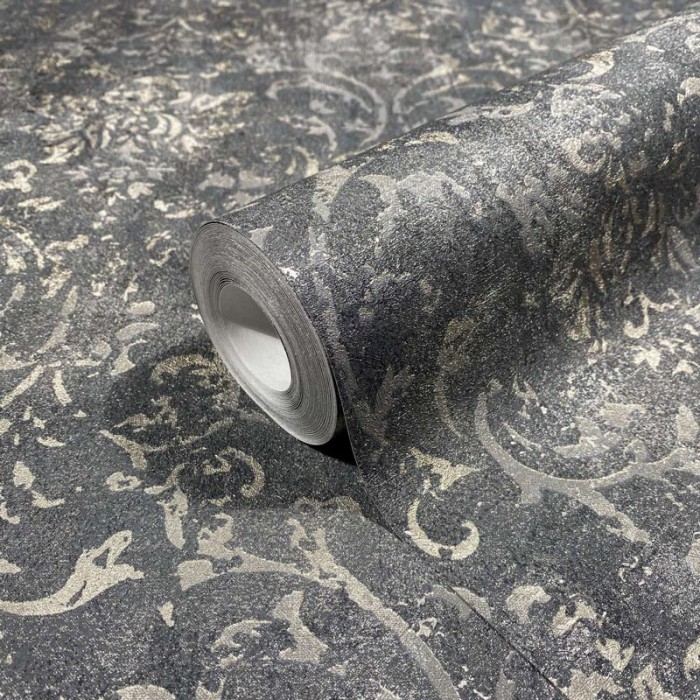 Marburg|Papel pintado demasco ornamental negro y plata|Damasco