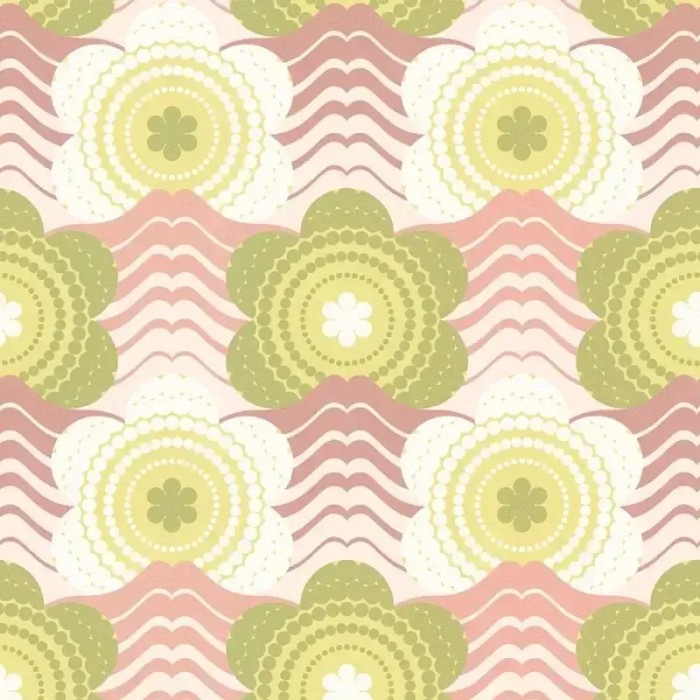As Creation|Papel pintado flores retro años verde, rosa|Retro