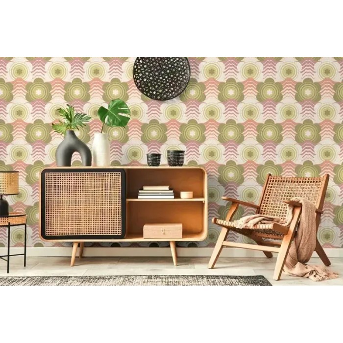 As Creation|Wallpaper retro florals green, pink|Retro