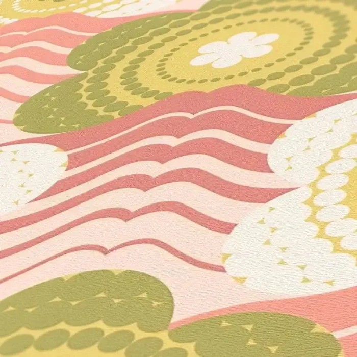 As Creation|Papel pintado flores retro años verde, rosa|Retro