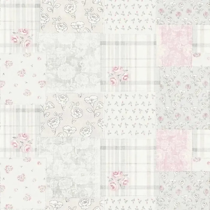 As Creation|Papel pintado flores pequeñas tonos pastel, gris, rosa|Romántico