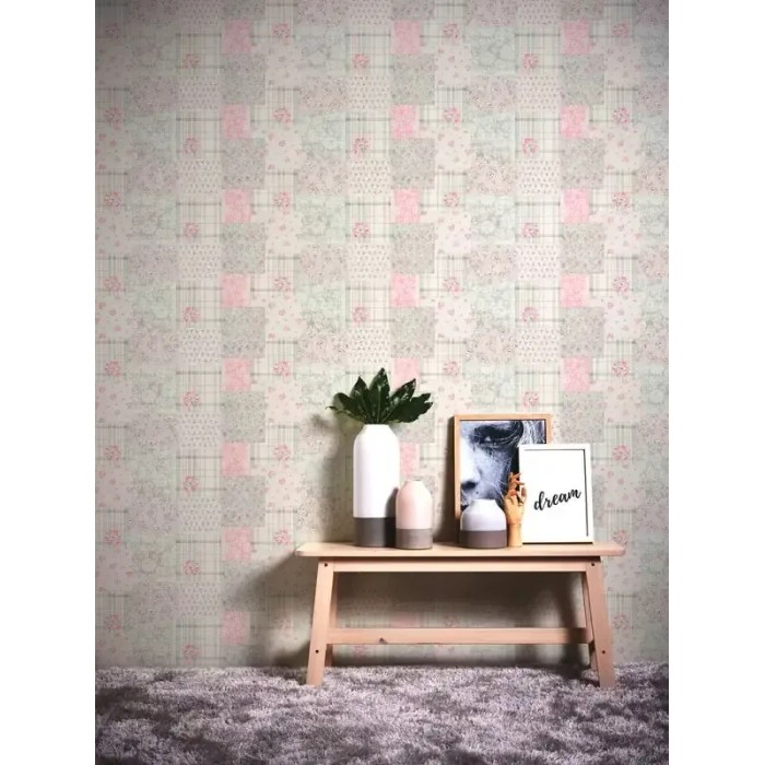 As Creation|Papel pintado flores pequeñas tonos pastel, gris, rosa|Romántico