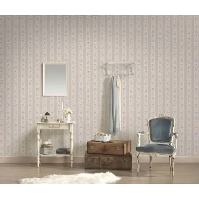 As Creation|Tapete Streifen und kleine romantische rosa Blumen|Romantisch