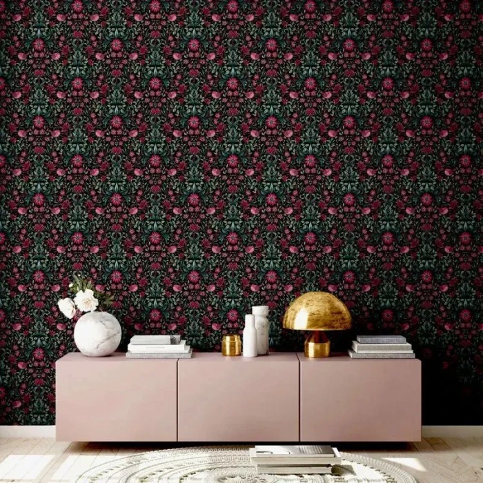 As Creation|Papel pintado flores y pájaros romántico negro|Romántico