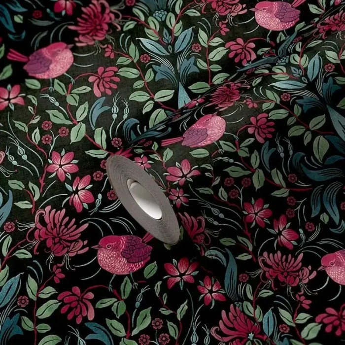 As Creation|Papier Peint fleurs et oiseaux romantique noir|Romantique