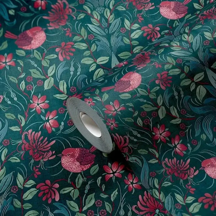 As Creation|Tapete grüne romantische Blumen und Vögel|Romantisch