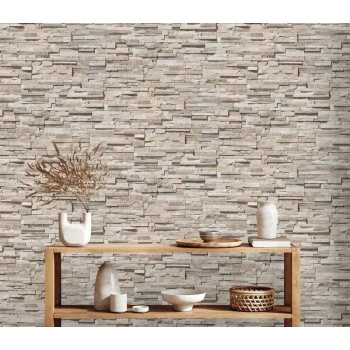 As Creation|Papier Peint pierre ardoise rustique marron et beige|Imitation Pierre