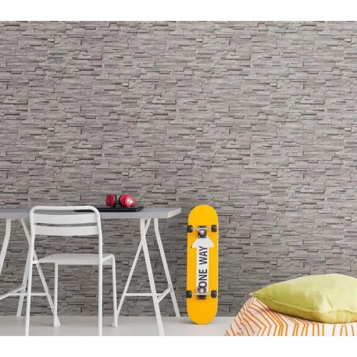 As Creation|Papier Peint pierre ardoise rustique gris et beige|Imitation Pierre