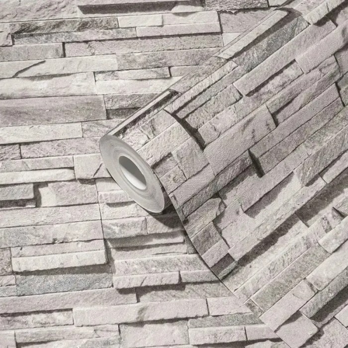 As Creation|Papier Peint pierre ardoise rustique gris et beige|Imitation Pierre