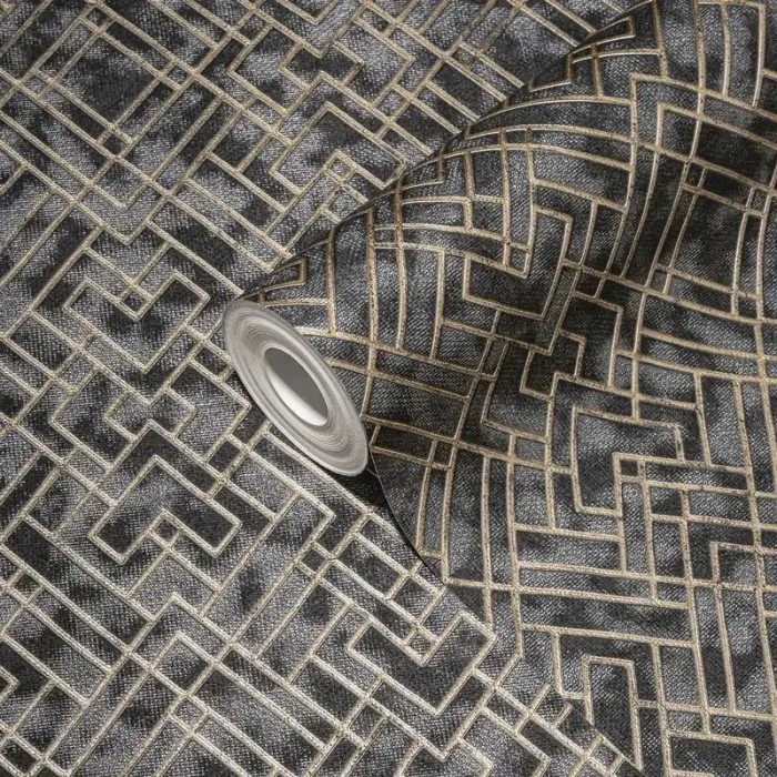 As Creation|Tapete geometrisches schwarz-goldenes Mosaik|Geometrisch