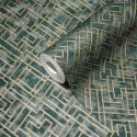 As Creation|Papel pintado mosáico geométrico moderno verde y dorado|Geométrico