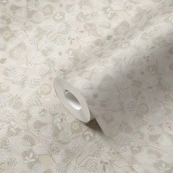 As Creation|Papier Peint minimaliste floral romantique beige et blanc|Minimaliste