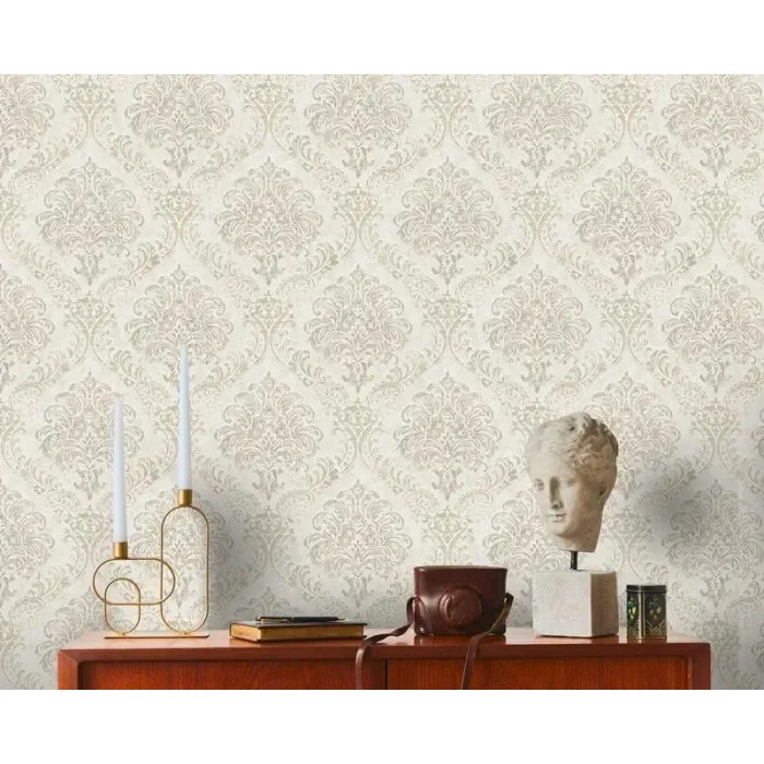 As Creation|Wallpaper medallions in orange and rust damask style|Damask