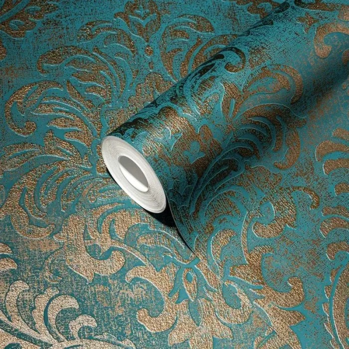 As Creation|Wallpaper black and gold damask medallions|Damask